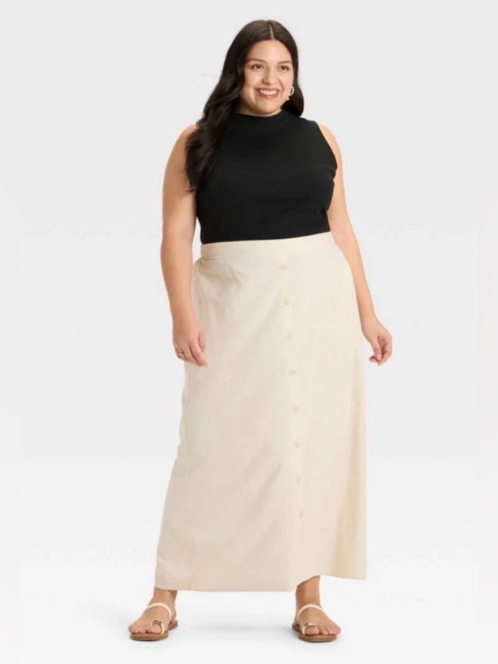 Ava & Viv Cream Button-Front Maxi Skirt - Picture 1 of 4